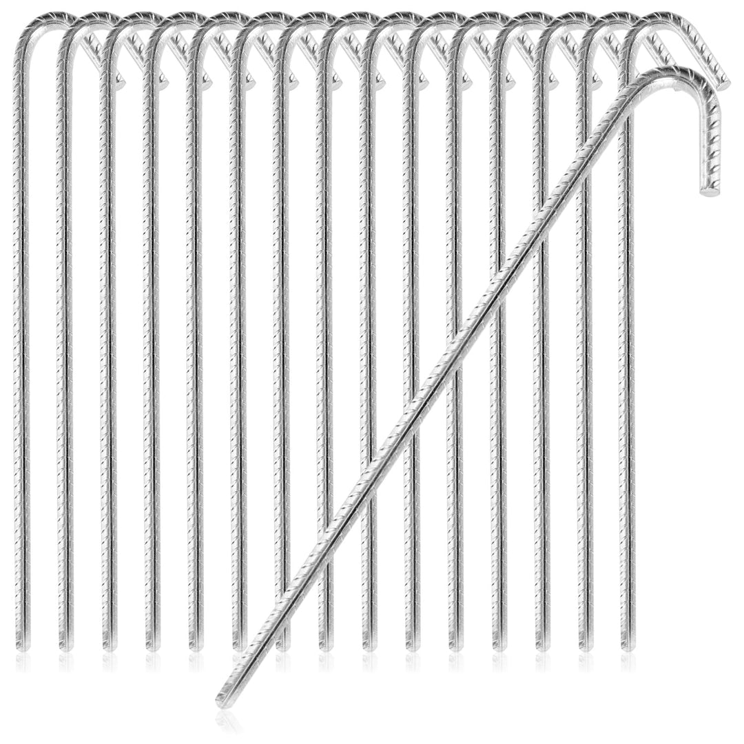 COM-FOUR® 16x XL Bodenanker aus massivem Stahl, J-Form 40 cm, Ø 1 cm – verzinkte Erdanker für Zelt,