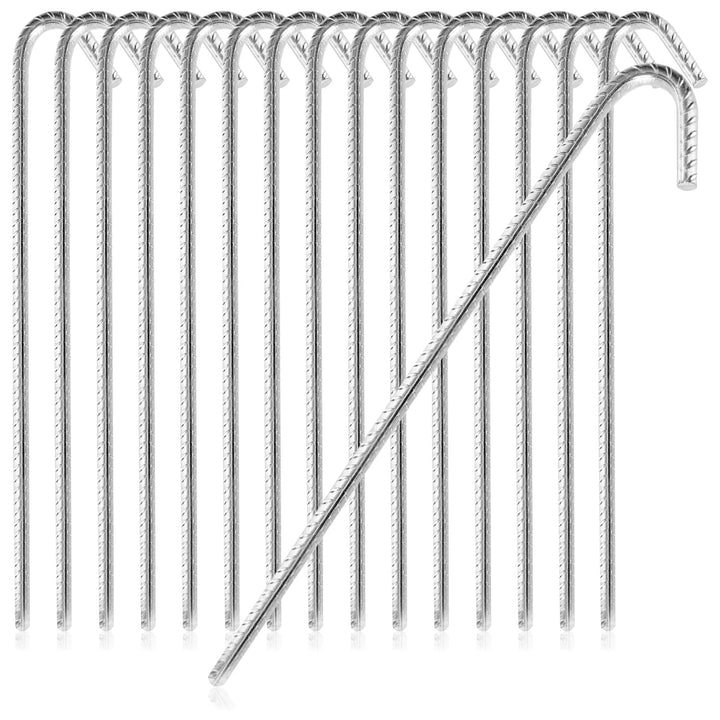 COM-FOUR® 16x XL Bodenanker aus massivem Stahl, J-Form 40 cm, Ø 1 cm – verzinkte Erdanker für Zelt,