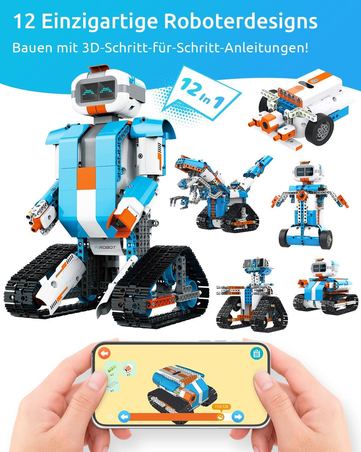 WhalesBot E7 Pro 12-in-1 Mint Roboter Bausatz für Kinder ab 8 Jahren, Scratch- & App-Programmierung,