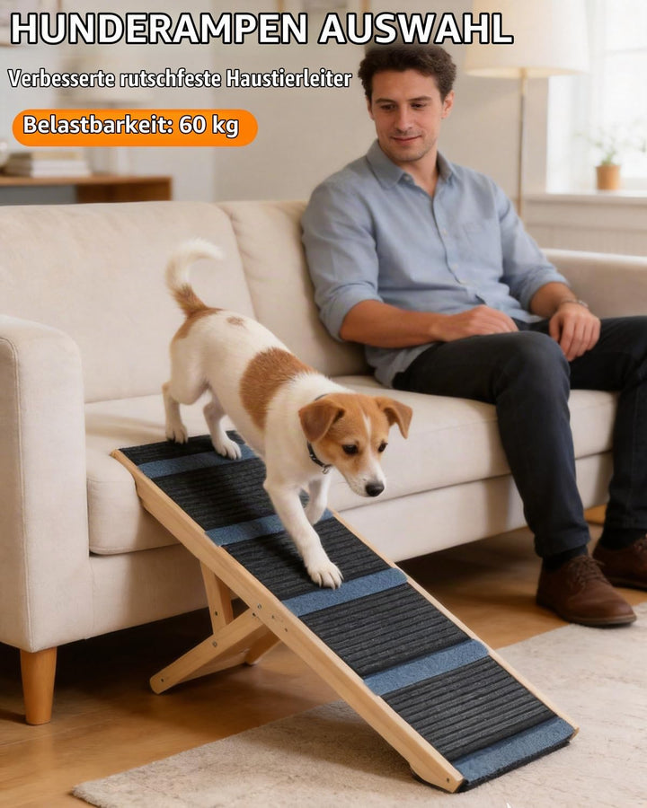 Hunderampe aus Holz, Hundetreppe Hunderampe Klappbar für Sofa, Bett oder Auto, 4-stufig höhenverstel