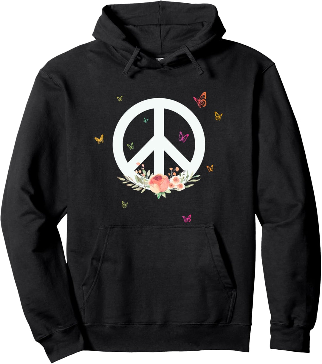 Make Peace Not War - Peace Logo mit Rose und Schmetterlingen Pullover Hoodie