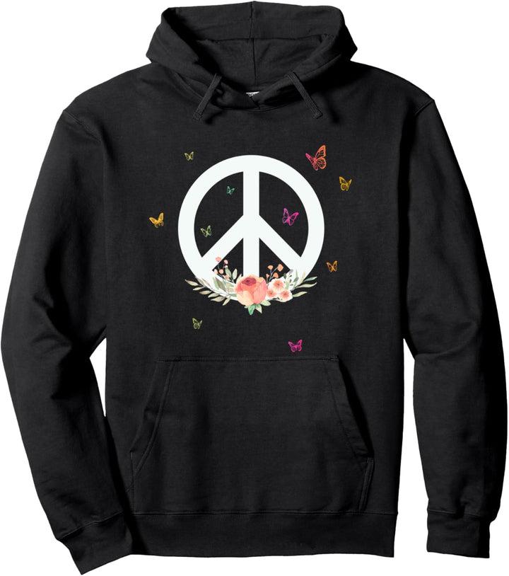 Make Peace Not War - Peace Logo mit Rose und Schmetterlingen Pullover Hoodie