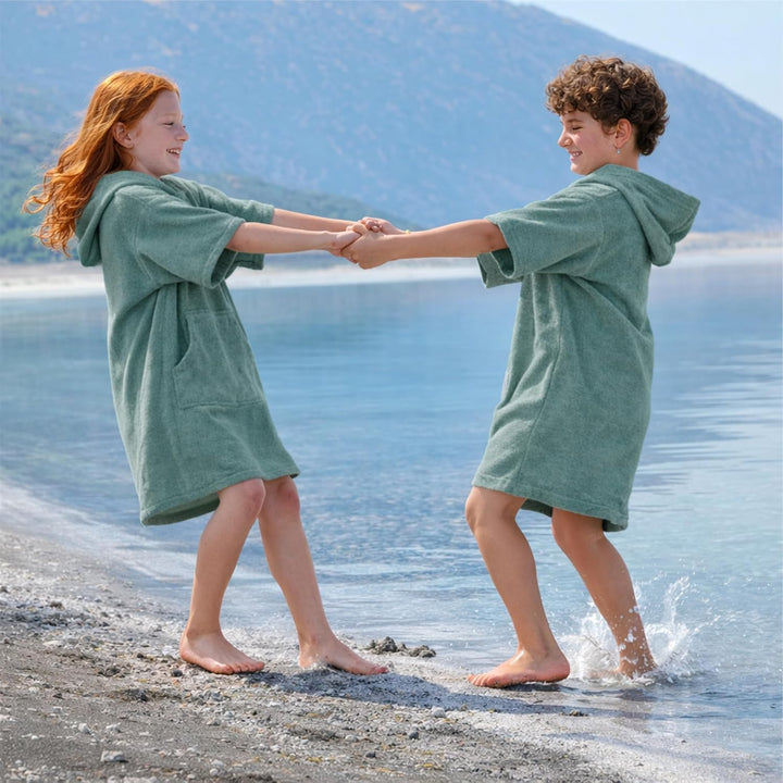 Frottee Badeponcho Kinder Jungen - Mädchen Surf Poncho 100% Baumwolle Strandponcho Handtuch mit Kapu