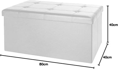CASARIA® Sitzbank mit Stauraum 80x40x40cm Weiss Faltbar Gepolstert Deckel Kunstleder Stabil 100L Mod