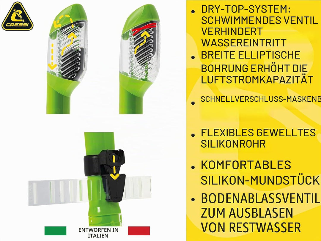 CRESSI Dry Snorkel - Unisex Premium Trockenschnorchel für Tauchen/Apnoe/Schnorcheln, Einheitsgrösse,