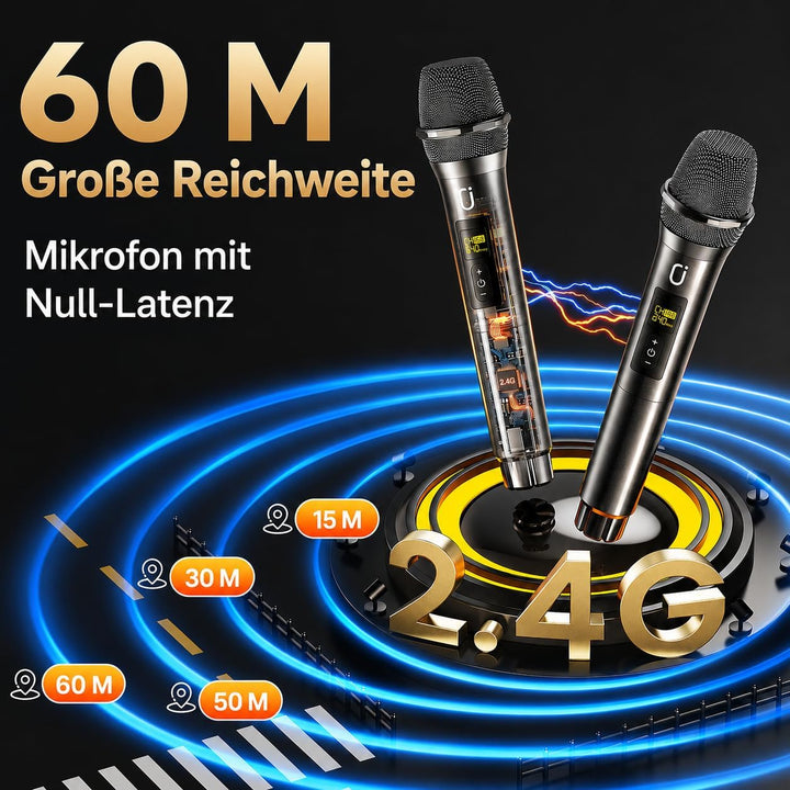 Karaoke Maschine Karaoke Anlage Mit 2 Mikrofonen, Karaoke Set Tragbare Karaoke Maschine Mit 2 Drahtl
