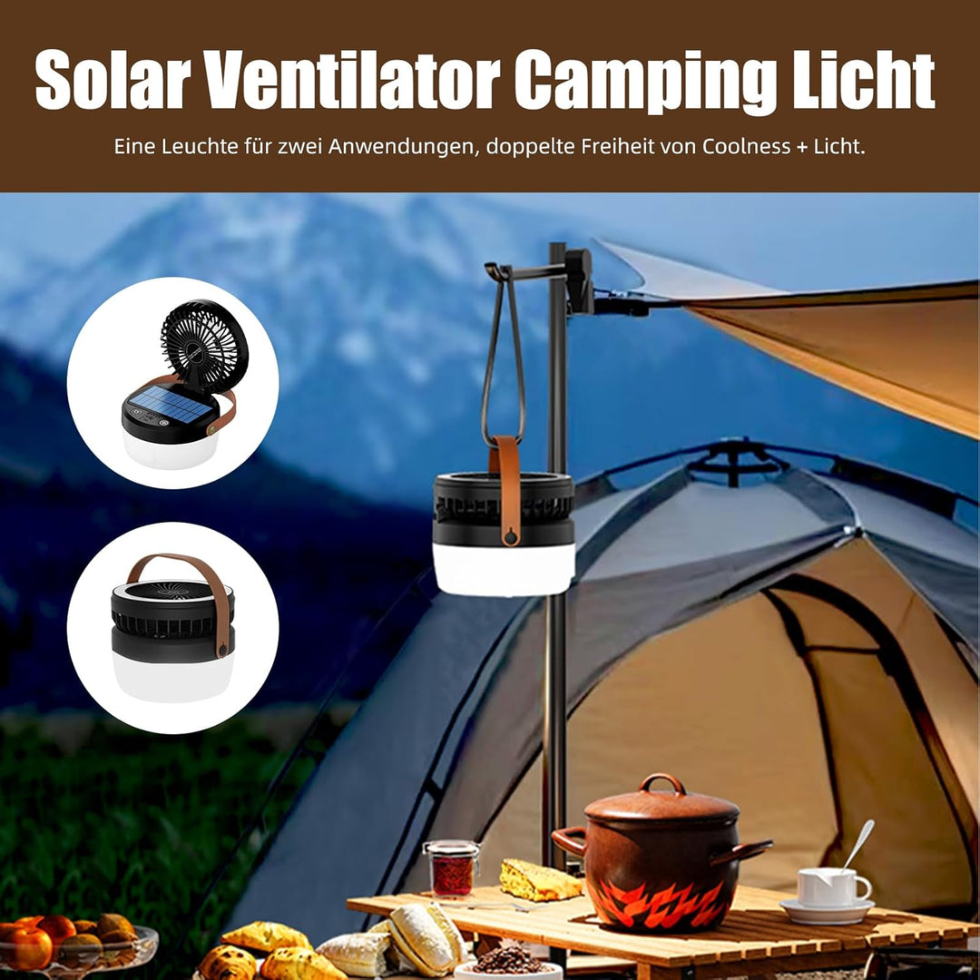 Solar Camping Ventilator, USB Rechargeable Fan, Tischventilator akku Ventilator Camping Campinglampe