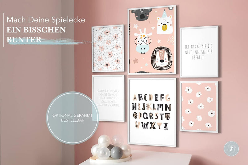 Papierschmiede® Bilder Kinderzimmer Kids Mood Poster Set ABC Rosa Tiere, Kinderzimmer Bilder Babyzim