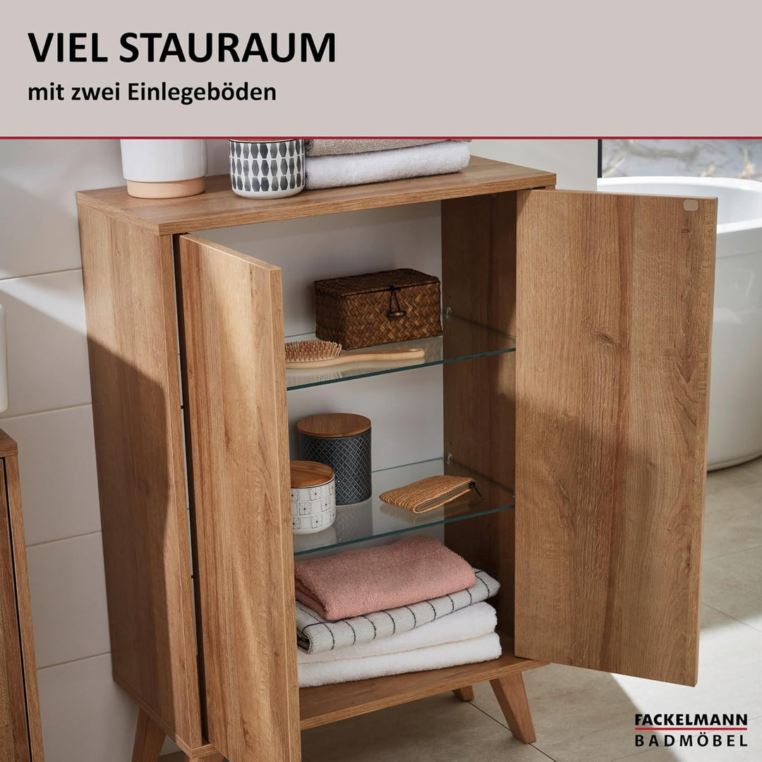 FACKELMANN Finn Midischrank (60 x 75 x 30,5 cm) – Badezimmerkommode mit 2 Einlegeböden aus Glas – Ba
