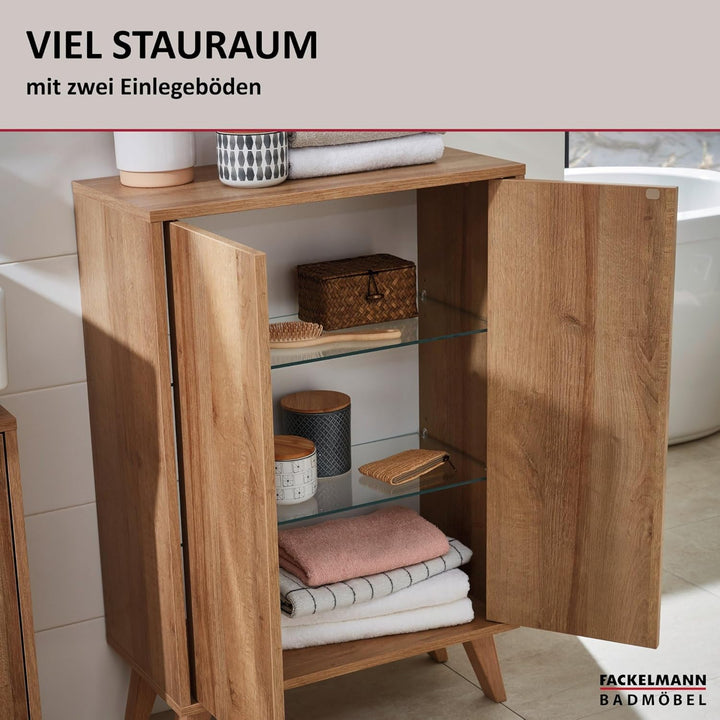 FACKELMANN Finn Midischrank (60 x 75 x 30,5 cm) – Badezimmerkommode mit 2 Einlegeböden aus Glas – Ba