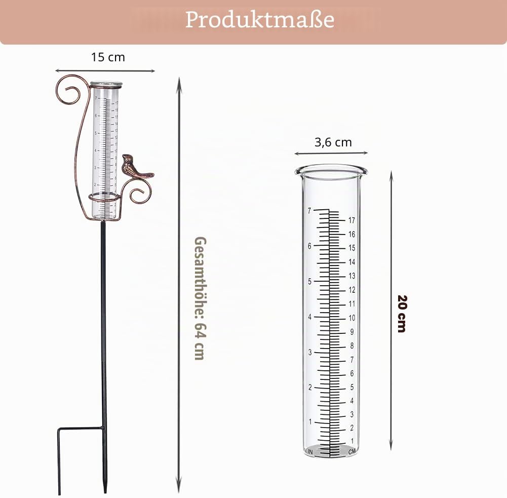 Regenmesser für den Aussenbereich, 17,8 cm Regenmesser zur Messung von Niederschlag, Garten Hof Deko