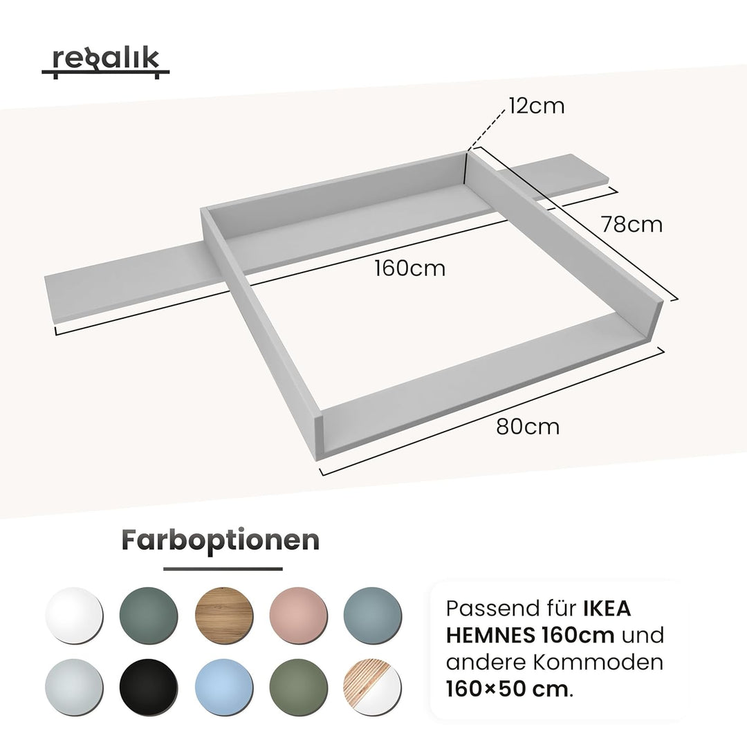 Wickelaufsatz mit Platte für Hemnes von IKEA, Wickeltischaufsatz für 50x160 cm Kommoden, Abnehmbar W