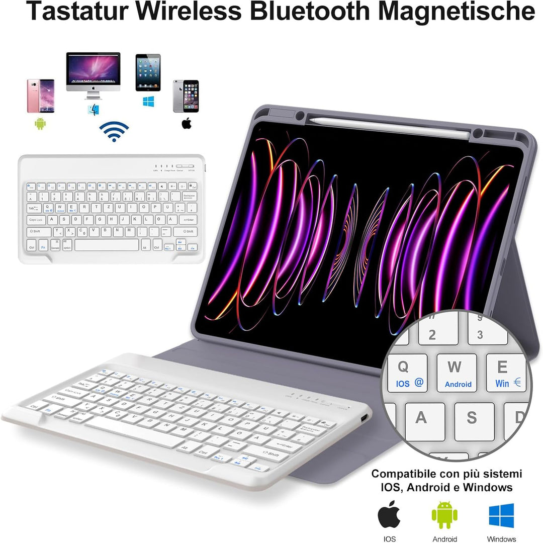 IVEOPPE Hülle mit Tastatur für iPad Pro 12,9 Zoll 6./5./4./3. Generation, Deutsches QWERTZ Layout, M