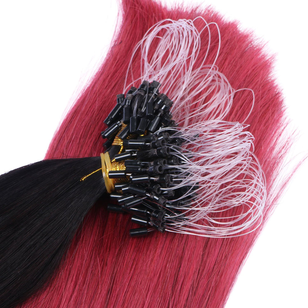 Micro-Ring/Loop Hair Extensions (#1B/BURG OMBRE - 50 cm - 300 Strähnen - 1g) 100% Remy Echthaar Haar