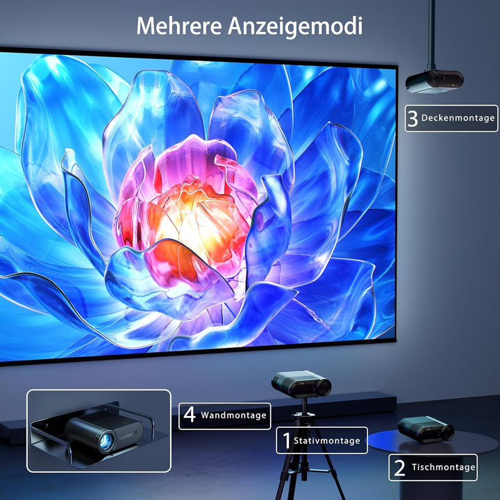 Vamvo Tragbarer Beamer, WiFi Projektor 1080P 200" Tragbarer Filmprojektor, Aussenprojektoren mit sti