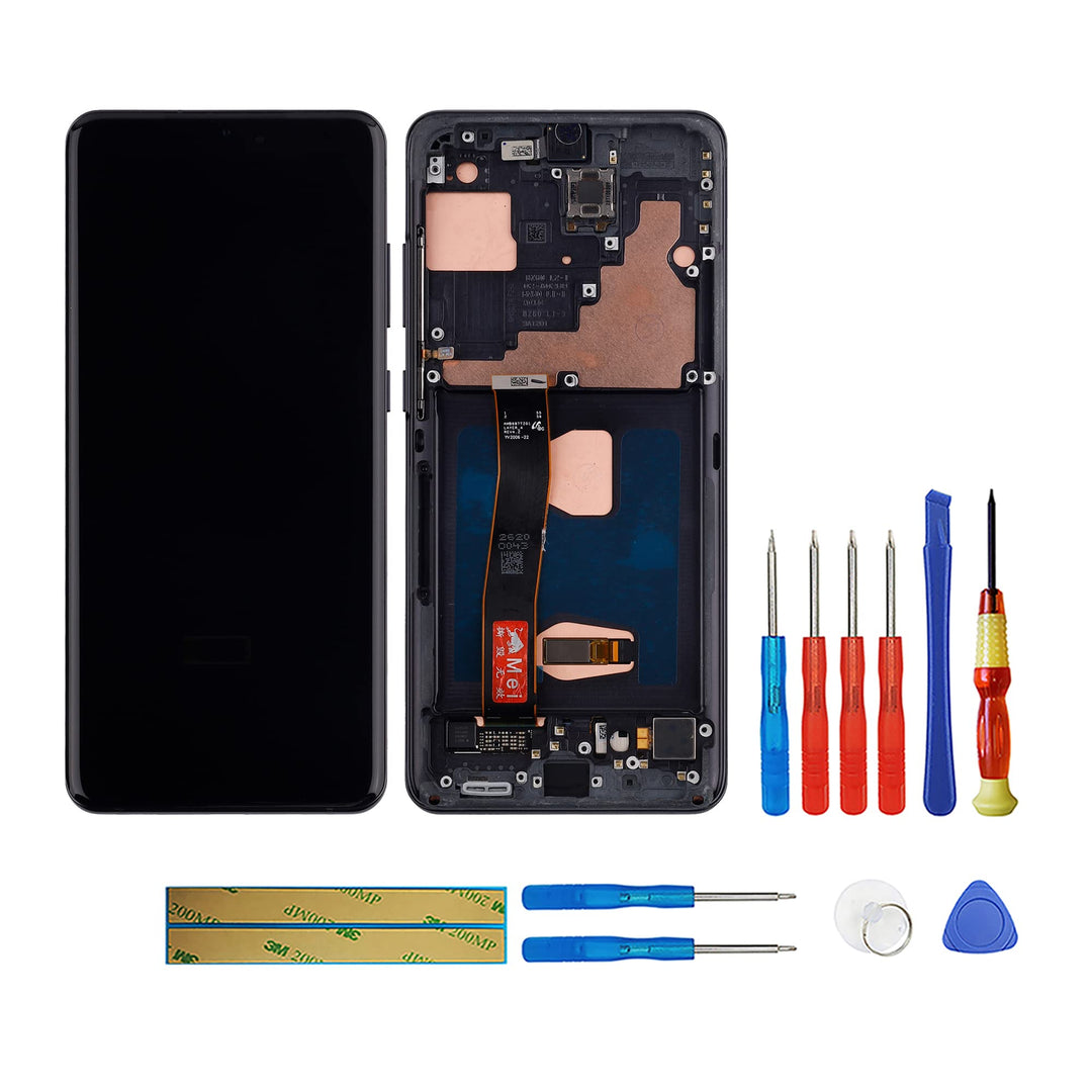 swark Dynamic AMOLED 2X Kompatibel mit Samsung Galaxy S20 Ultra 4G & 5G SM-G988 (Schwarz mit Rahmen)