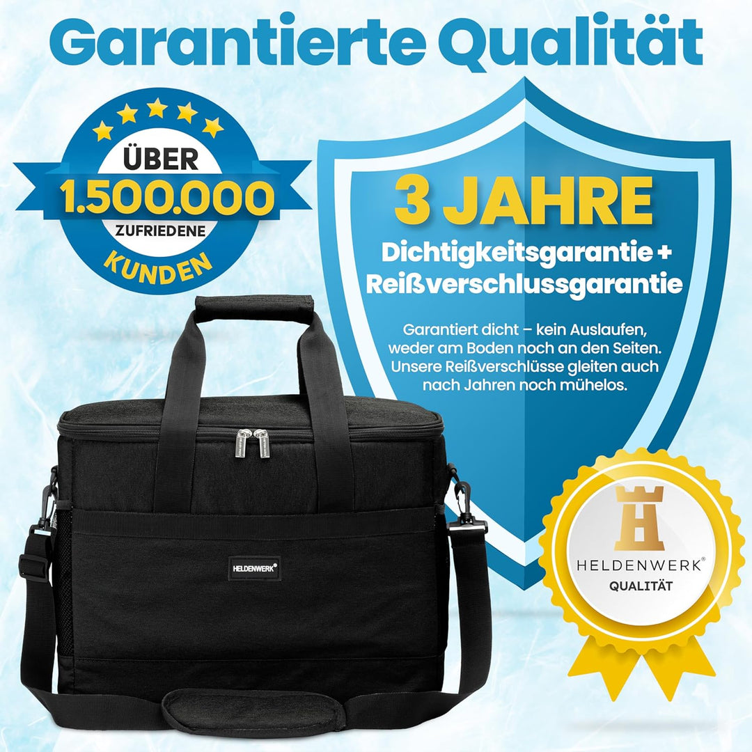 HELDENWERK Kühltasche gross faltbar – Kühlbox bis zu 12h Kühlleistung auslaufsicher &amp; wasserdicht –