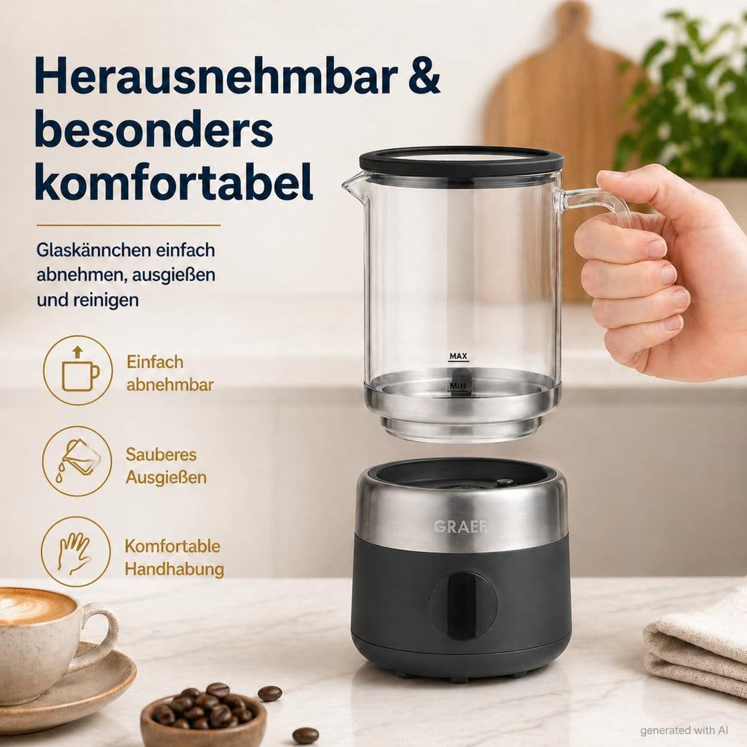 GRAEF MS802EU - Milchaufschäumer, elektrisch, bis zu 500ml Milchschaum in Barista-Qualität, herausne