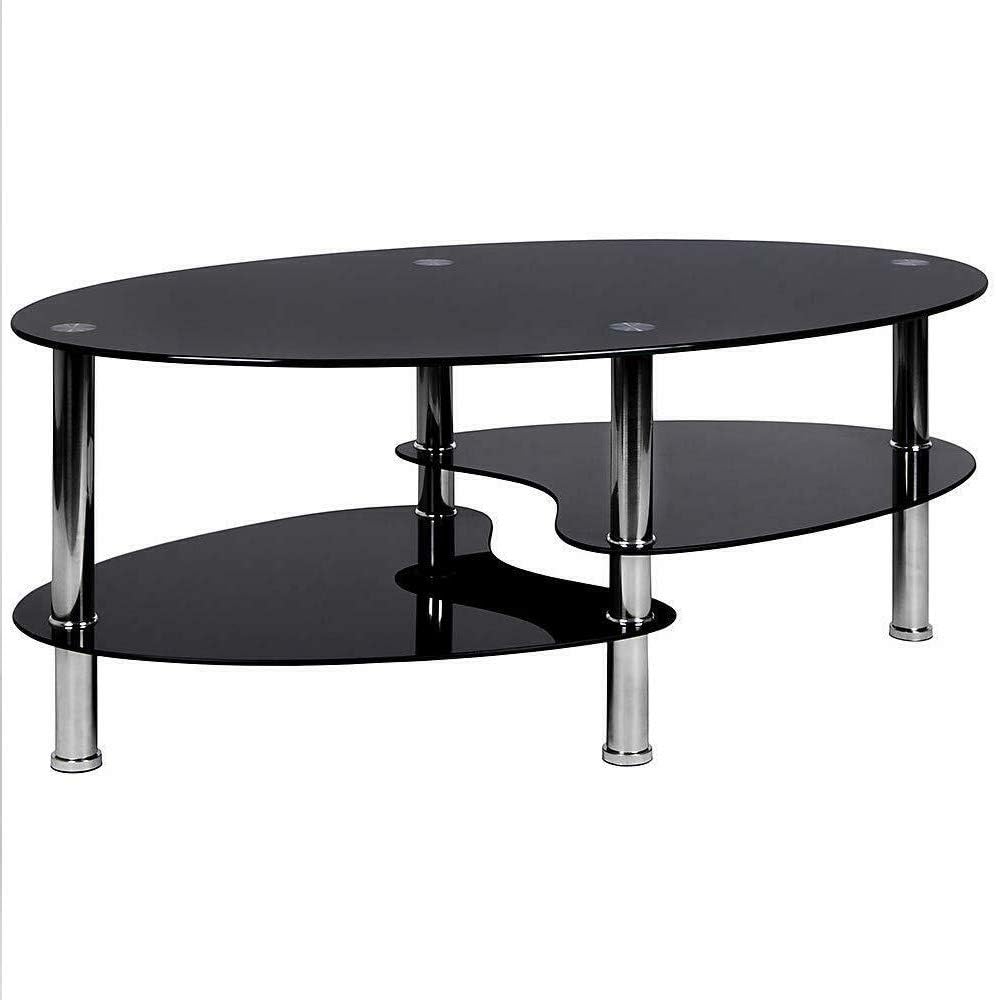 DDMINE Couchtisch, Gehärtetes Glas Wohnzimmertisch, Ovaler Couchtisch mit Rutschfesten Beinen und St