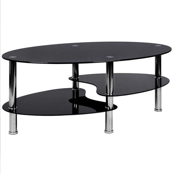 DDMINE Couchtisch, Gehärtetes Glas Wohnzimmertisch, Ovaler Couchtisch mit Rutschfesten Beinen und St