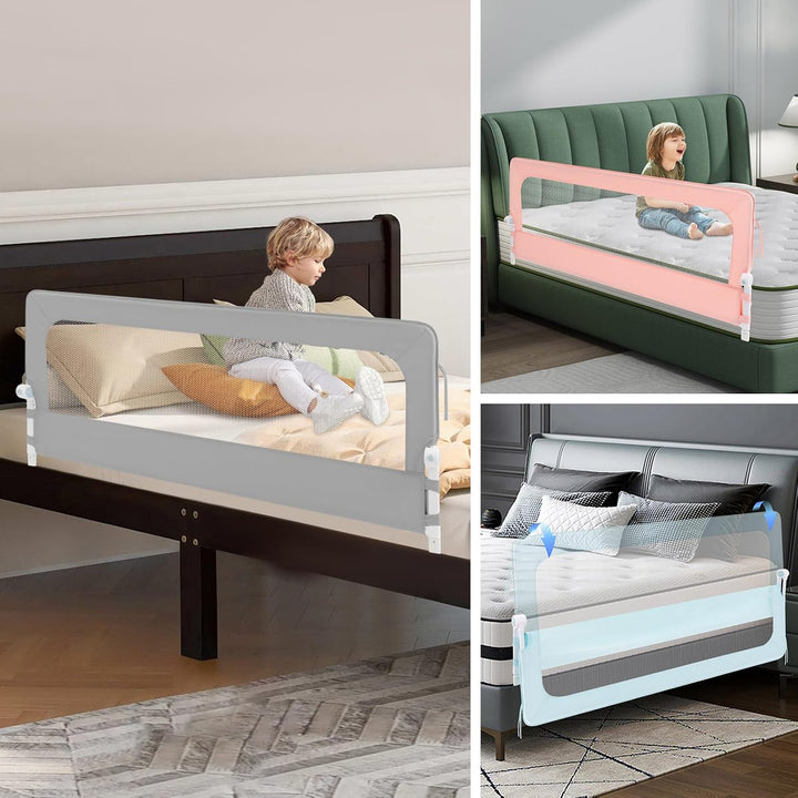 Bettgitter Prinzessin Rosa | 176x66-83 cm | Klappbar &amp; Höhenverstellbar | Ohne Bohren | Mit Atmungsa