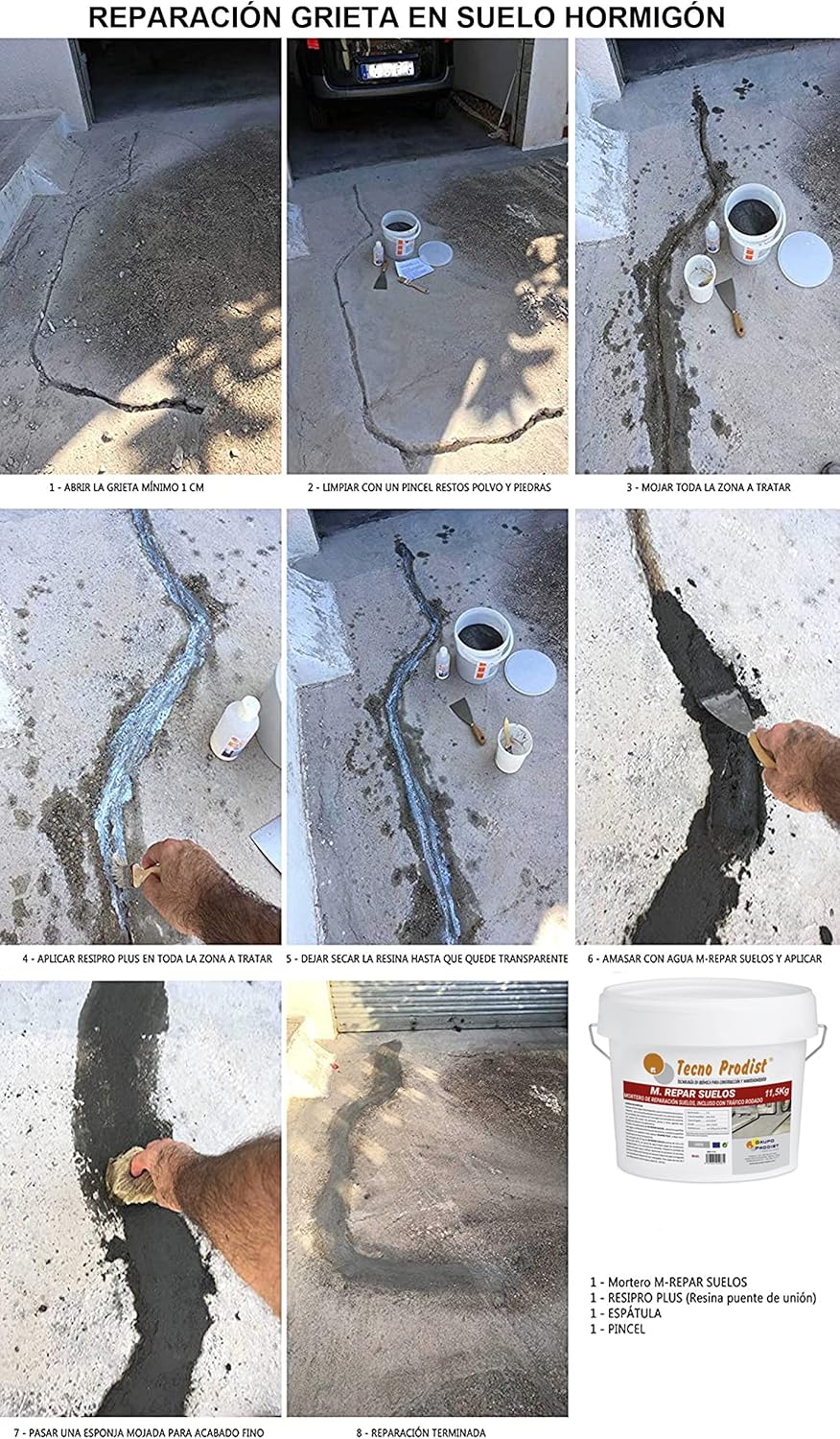 M-REPAR BÖDEN von Tecno Prodist - (5 kg) Reparaturmörtel für Beton oder Zementböden, auch befahrbar