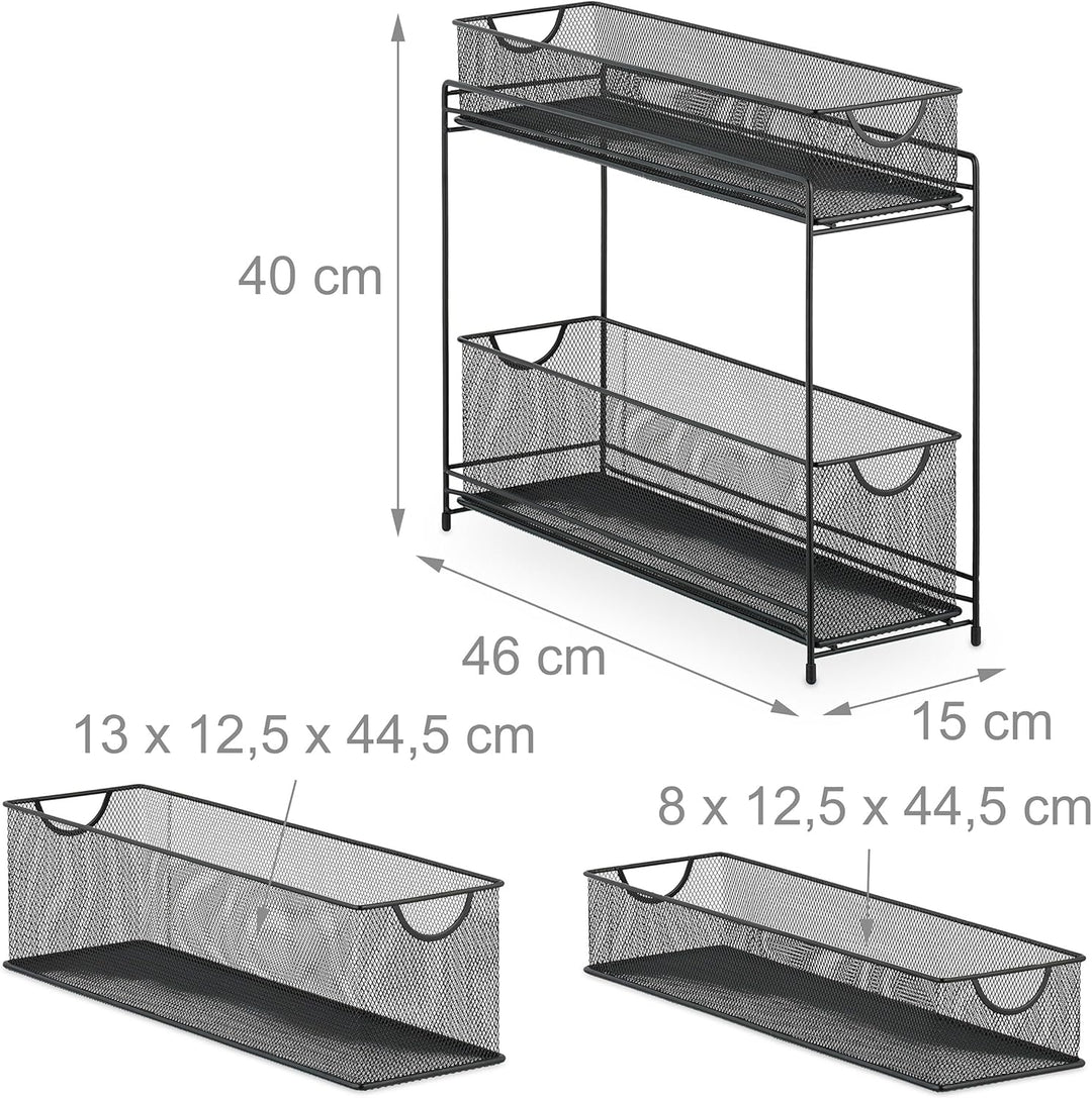 Relaxdays, schwarz Küchenschrank Organizer, ausziehbares Unterschrank Regal, 2 Schubladen, Metall, H