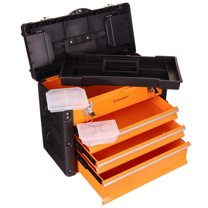 Werkzeugkoffer Box - 50 x 40 x 23cm mit 3 Schubladen und Blockade, Werkzeugkasten Koffer Metall, Org
