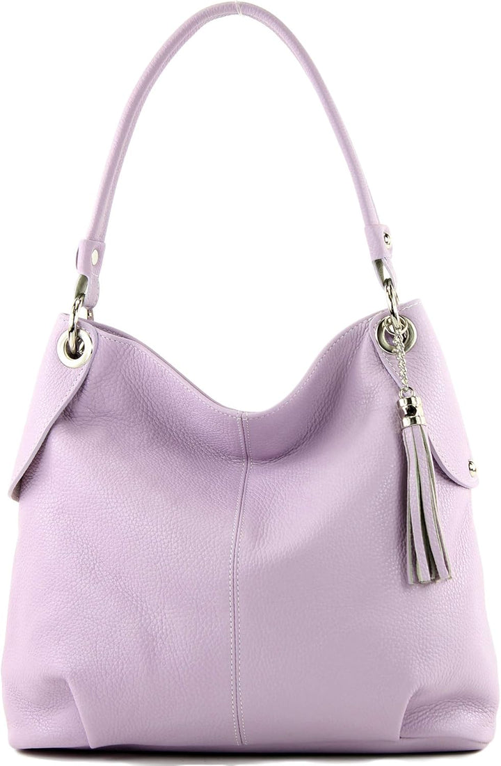 modamoda de - T185 - ital. Damen Schultertasche aus Leder Flieder, Flieder