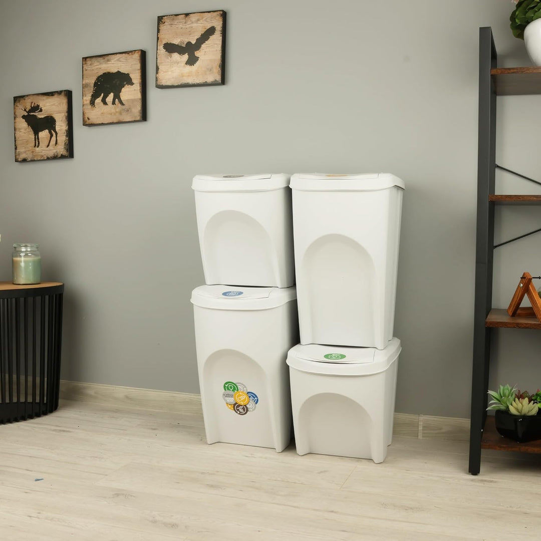 botle Mülleimer- 4er Set 120 L Mülltrennungssystem - Set aus 2x35 L + 2x25 L Abfalleimern in Weiss A