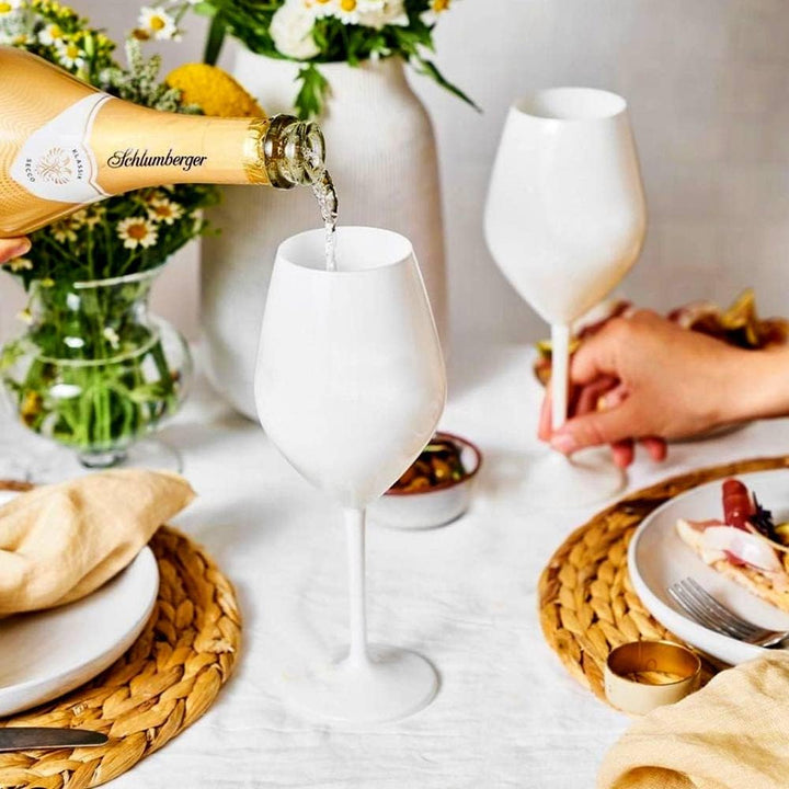 DoimoFlair Weingläser aus Kunststoff bruchsicher Weinbecher Sektgläser Plastik Weiss 51 cl. Set 6 St