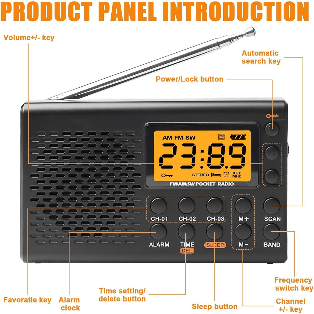 Tragbares Radio, AM,FM,SW Kofferradio mit LCD-Display, Batteriebetrieb, Eingebautem Lautsprecher Ala