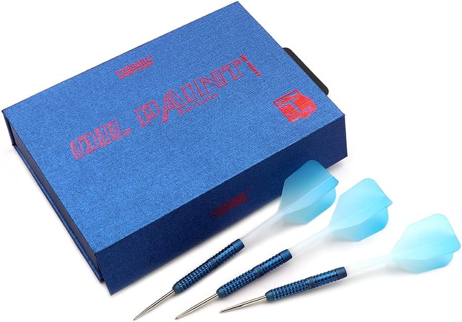 CUESOUL Steel Tip 90% Tungsten Dart Set mit Ölfarbe Finish und ROST Flights 22g BLAUER COCKTAIL, 22g