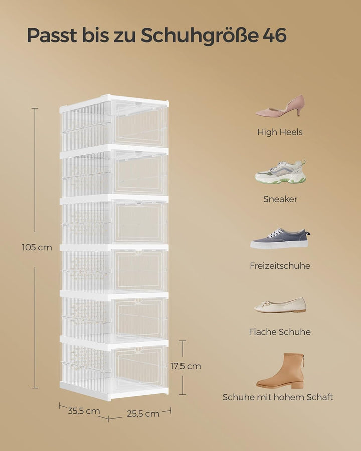 SONGMICS Schuhschrank, mit 6 Schuhboxen, integrierter Schuh-Organizer, faltbar, tragbar, für Schuhe
