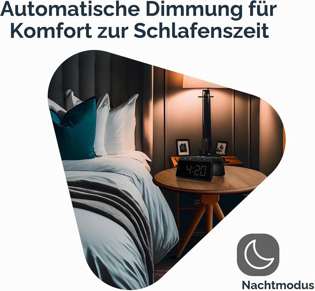 Caliber Wecker mit Ladestation - Wecker Digital mit Wake Up Light - Wecker mit Licht - Dimmbarer LED