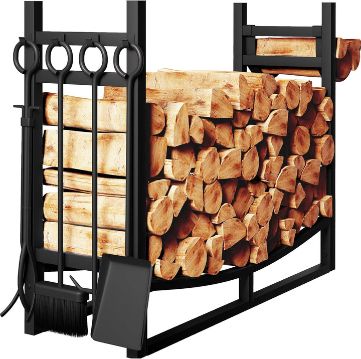 Amagabeli Kaminholzregal mit 4 Kaminwerkzeug 90cmx78cmx33cm Grosses breites Brennholzregal Kaminwerk