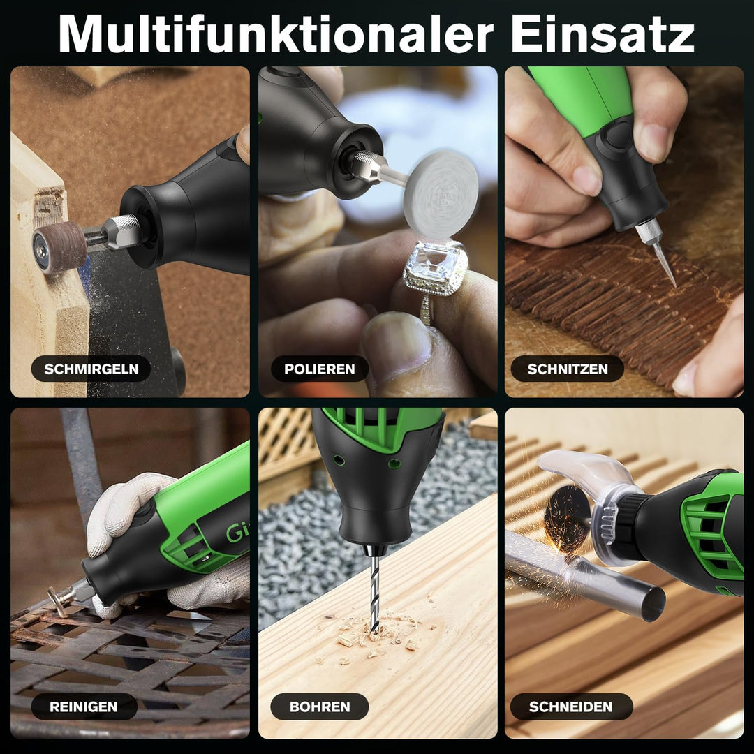 Multifunktionswerkzeug 200W Rotationswerkzeug Ginour Drehwerkzeug mit 129 Zubehör und 6 Aufsätze 6 V