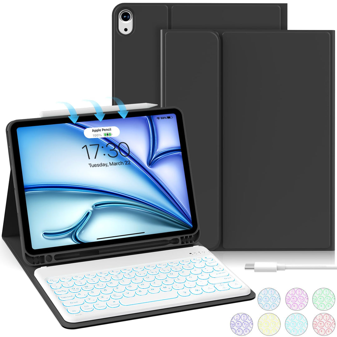 aoub Hülle mit Tastatur für iPad Air 11 Zoll 2025 M3/2024 M2, Kompatibel mit iPad Air 7./6./ 5./ 4.