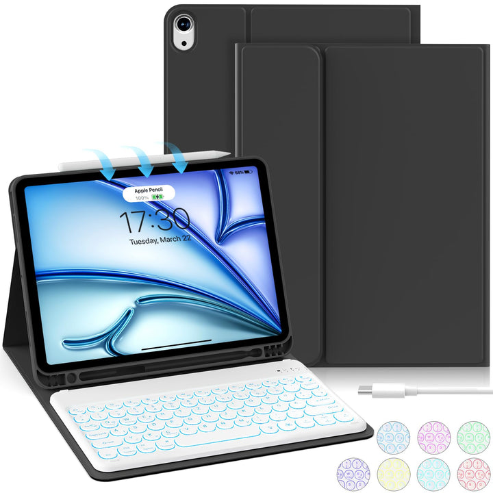 aoub Hülle mit Tastatur für iPad Air 11 Zoll 2025 M3/2024 M2, Kompatibel mit iPad Air 7./6./ 5./ 4.