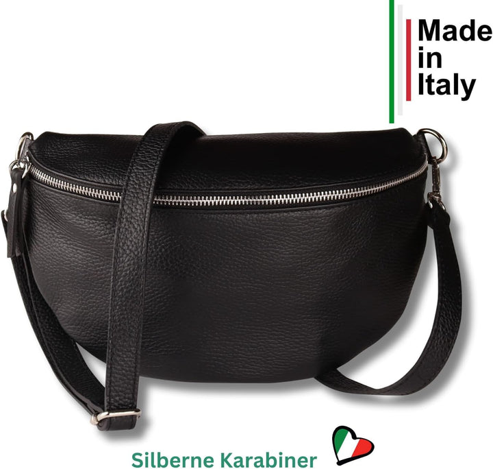 MIRROSI® Bauchtasche Damen, Echtleder, Made in Italy, Umhängetasche, Brusttasche, Crossbody Bag (1 T