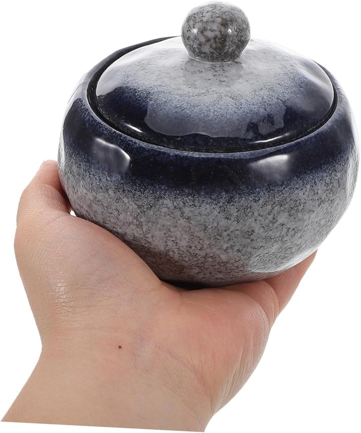 HEMOTON Japanischer Keramik Suppentopf 350ml mit Deckel Kleiner Tontopf mit Steinstruktur Klassische