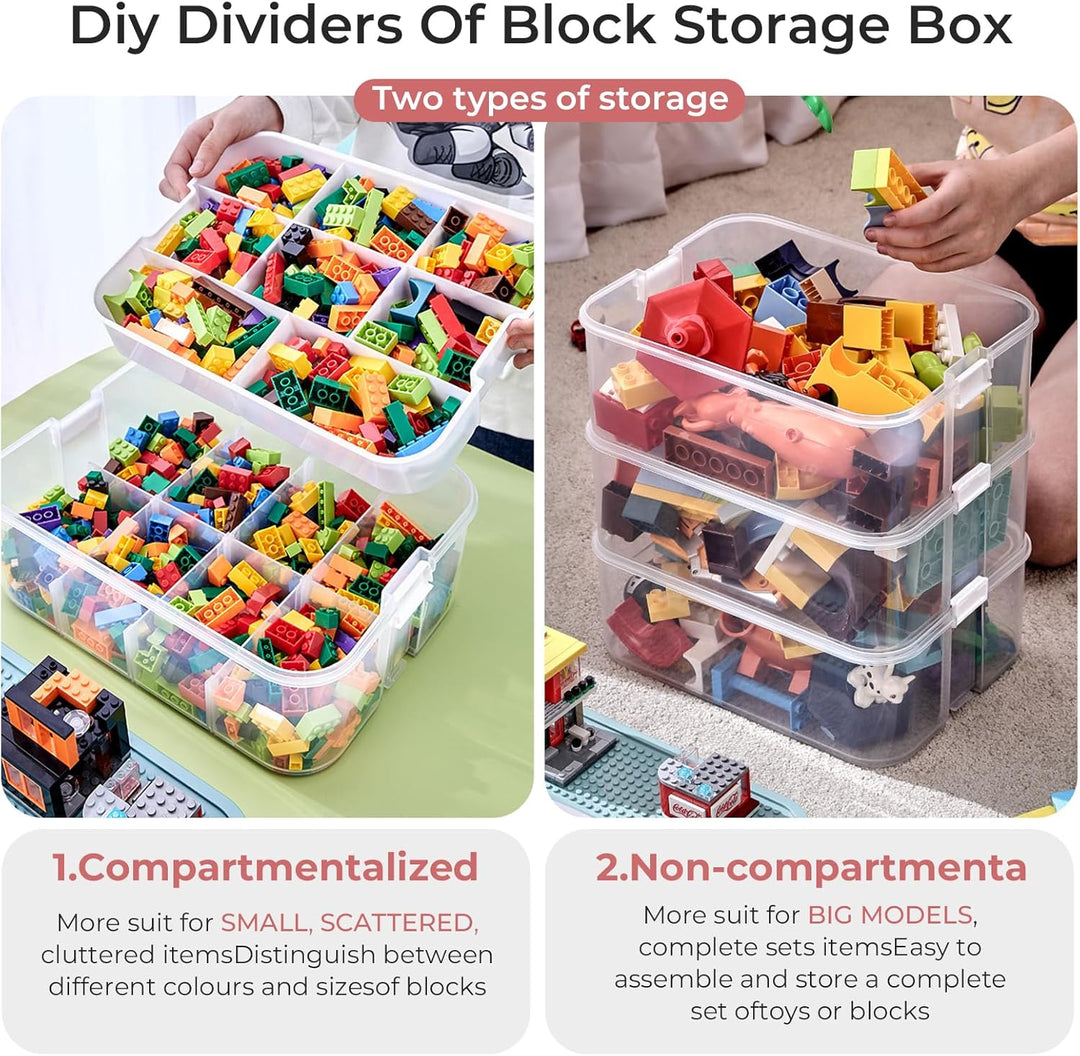Kinder Aufbewahrungsbox mit Deckel für Lego Bausteine, 2 Stufen Aufbewahrungsboxen für Lego, Stapelb