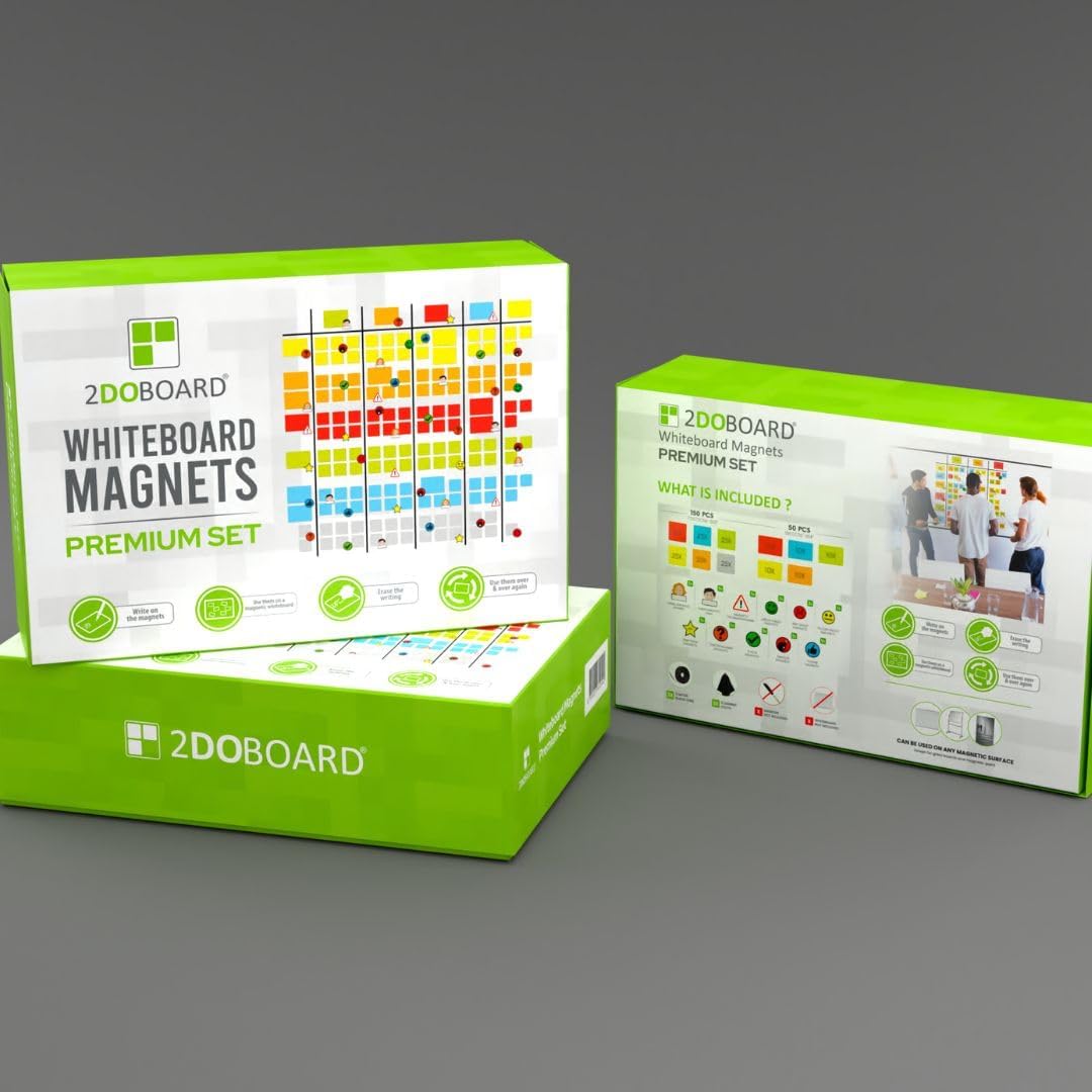 2DOBOARD Scrum und Kanban Board Set für Whiteboard - Beschreibbare Magnete, Magnetlinien, Avatar-, G