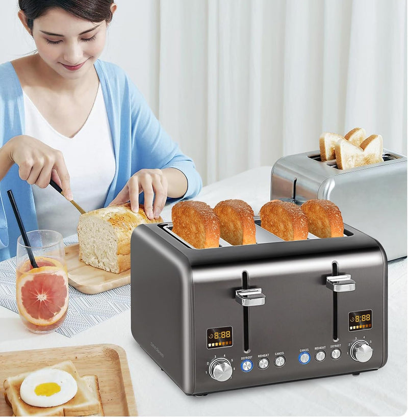 SEEDEEM 4 Slice Toaster, Stainless Steel Bread Toaster with Colorful LCD Display, 7 Bread Shade Sett