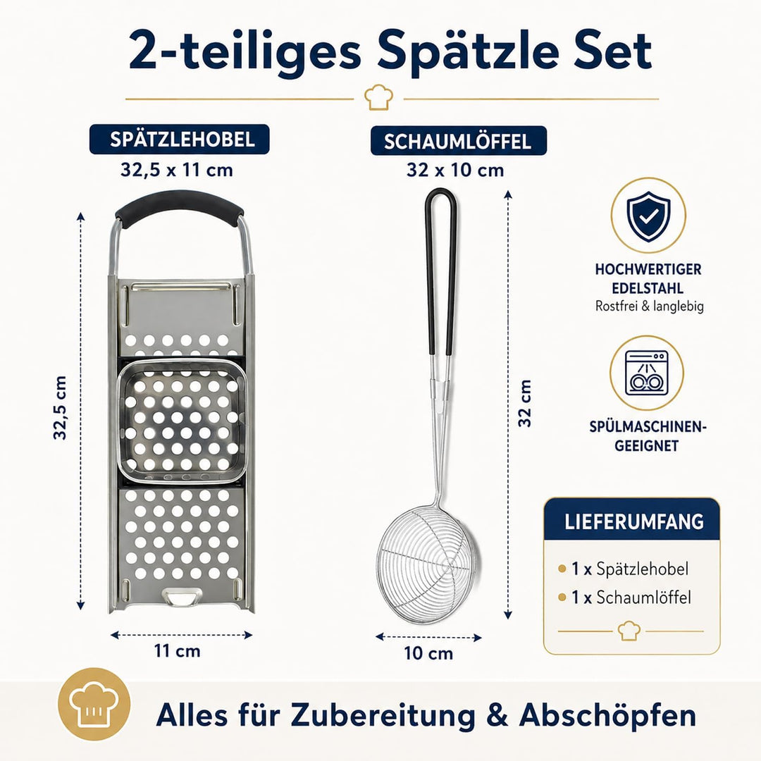 Katleay 2 Stücke Spätzlehobel, Edelstahl Spätzlehobel, Spätzle Set, Spätzlepresse, Spätzle Reibe, Sp