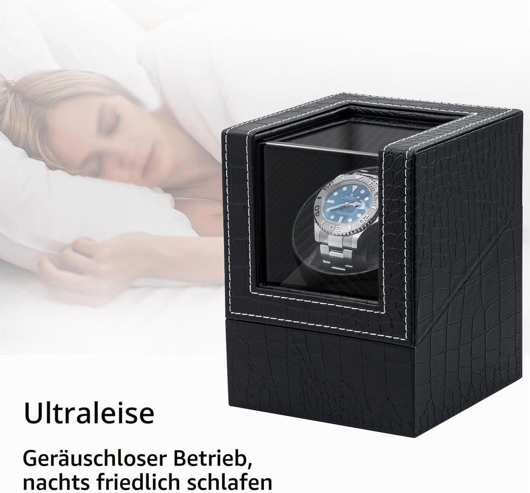 Mcbazel Uhrenbeweger für Automatikuhren, Uhrenbewegerbox PU Leder Karbonfaser Uhrengehäuse mit EU St