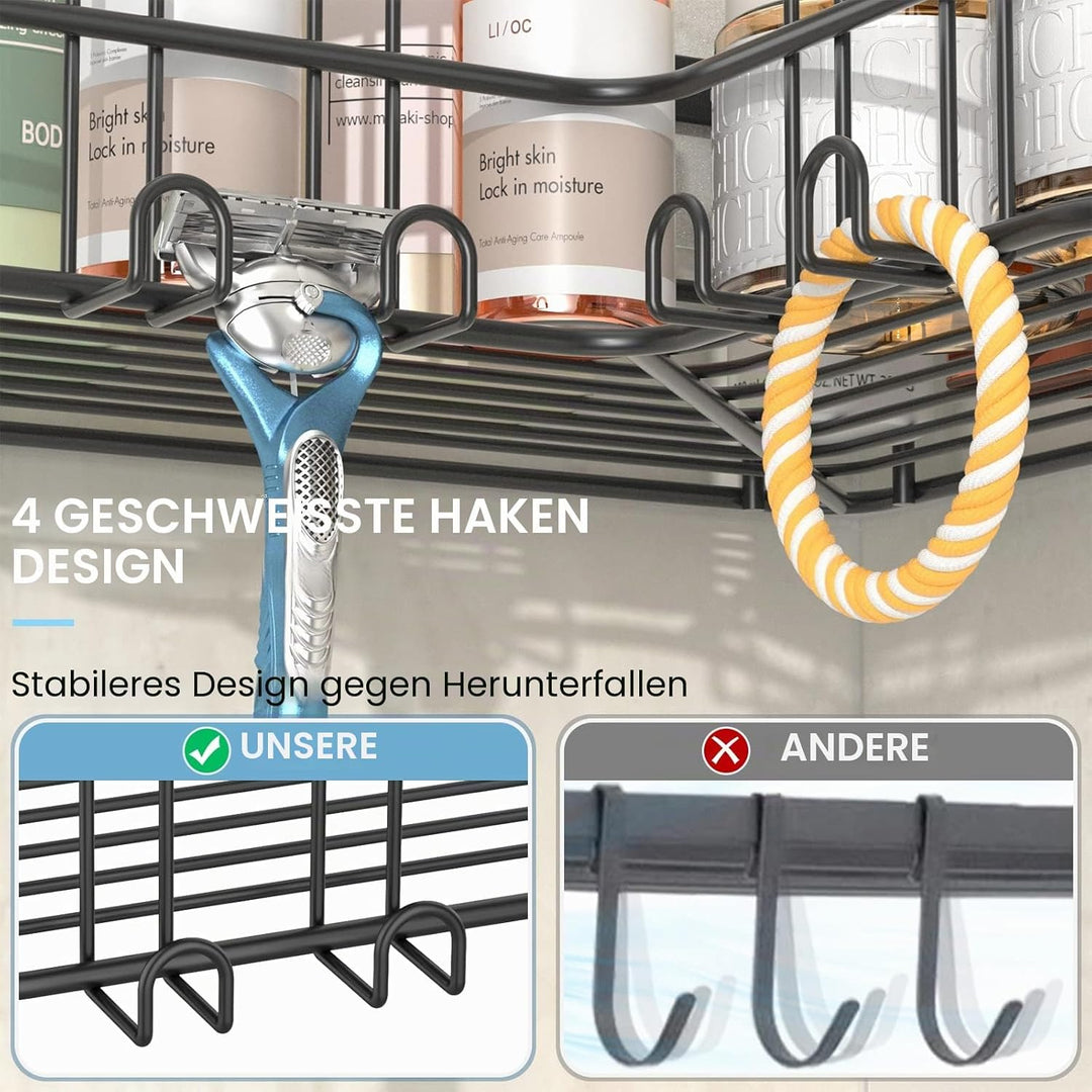 Yazoni Duschablage Ohne Bohren 2 Stück - Duschregal Ecke mit Haken, Duschablage Edelstahl für Badezi