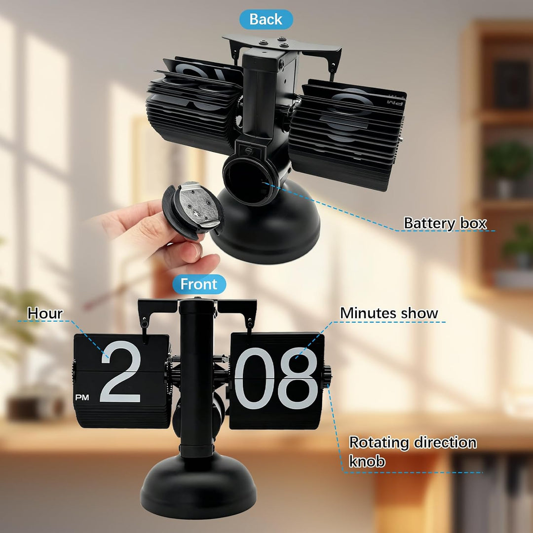Klapp Schreibtischuhr, mechanische Klappuhr im Retro Stil, Einfuss Design mit grossen Ziffern, batte