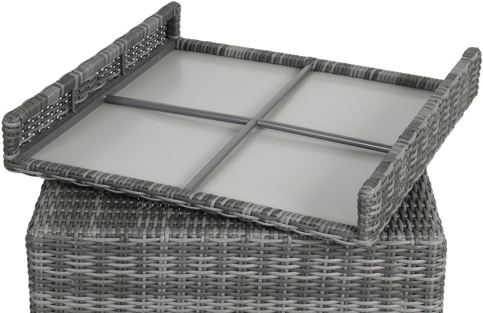greemotion Hocker Bari mit Tablettfunktion anthrazit, inlusive Auflage in Grau, Halbrundgeflecht aus