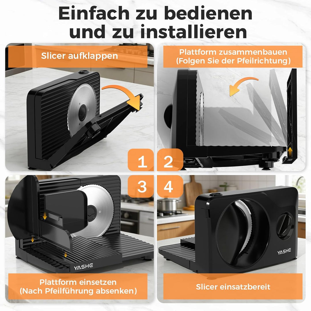 YASHE Faltbarer Elektrischer Allesschneider, 180W Brotschneidemaschine, Mit Einstellbarer Dicke 0–15